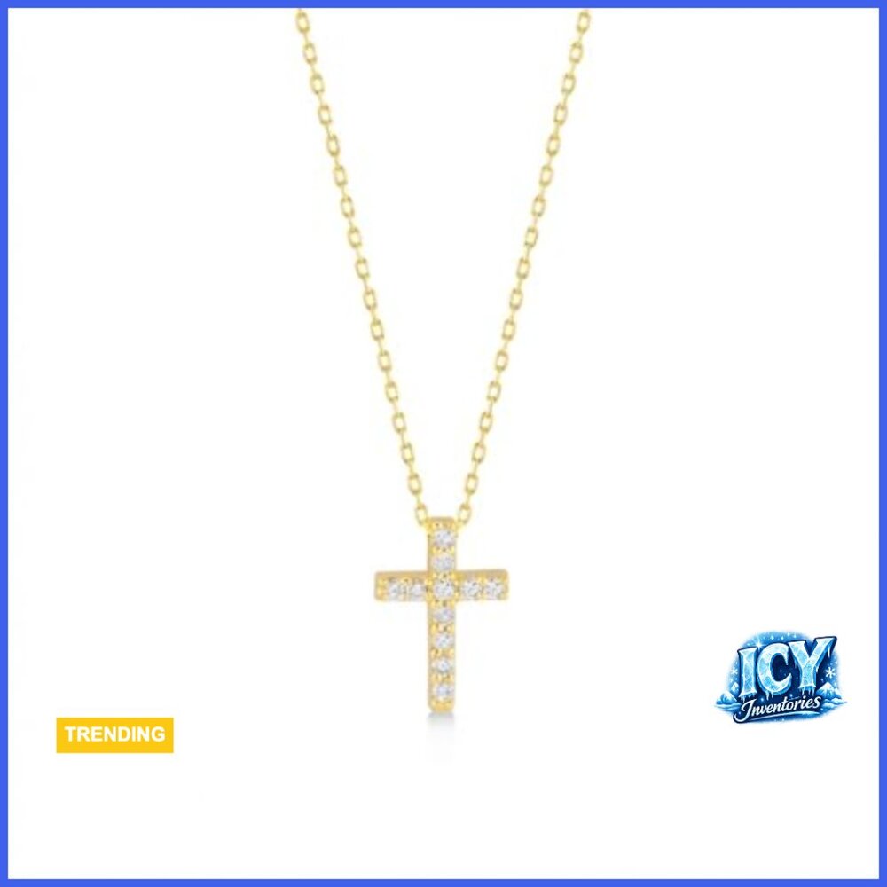 14K Solid Gold Diamond Cross Pendant Necklace, 18 Inch Chain - Picture 3 of 7
